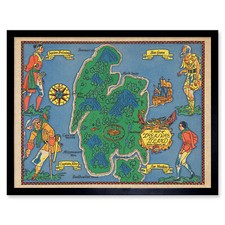 Listing image for Map Stuart 1960 Stevensons Treasure Island Wall Art Print Framed 12x16