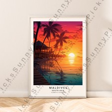 Listing image for Maldives Travel Poster Wall Print Illustration Art Home Decor Gift Unframed