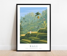 Listing image for Bali Rice Terraces Travel Poster Print - Indonesia Town Wall Art | Minimalist
