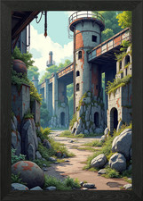 Listing image for Overgrown Industrial Ruins Landscap Framed Wall Art Poster Canvas Print Picture