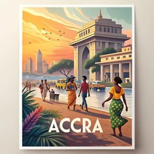 Listing image for Accra, Ghana Vibrant Cityscape Travel Poster - African Cultural Art Print moreDe