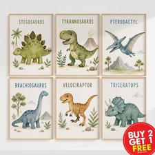 Listing image for Dinosaur Nursery Wall Art Print Watercolour Dino Poster Kids Bedroom Decor Gift