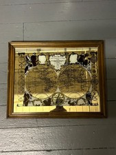 Listing image for Vintage Framed World Map Mirror 20x16" Mappemonde Pub Bar Wall Decor Map
