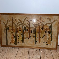 Listing image for Unique signed African tribal textile artwork, hand-painted and framed