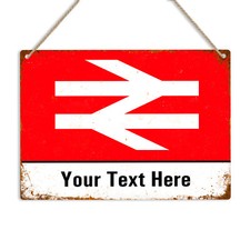 Listing image for Personalised Train Station Metal Sign Custom Text Name Wall Plaque Model Railway