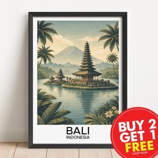 Listing image for Bali Indonesia Travel Print, Retro Travel Wall Art, Art Deco Style, Home Decor,