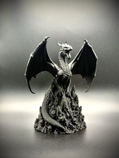 Listing image for Perched Dragon Figurine Gothic Skull Statue Black Fantasy Collectible Wyvern