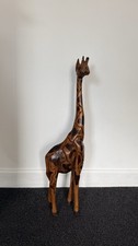 Listing image for Hand Carved African Wooden Giraffe Statue Sculpture Tribal Folk Art Home Decor