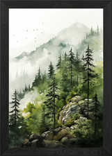 Listing image for Foggy Green Forest Misty Mountain Framed Wall Art Poster Canvas Print Picture