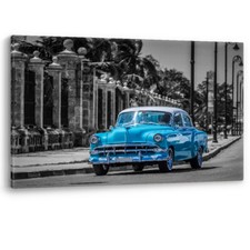 Listing image for Havana Cuba Blue Classic Car Black White Framed Canvas Wall Art Picture Print