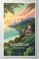 Listing image for Exotic Sandakan Malaysia Travel Poster - Tropical Rainforest City Art Print A1-A