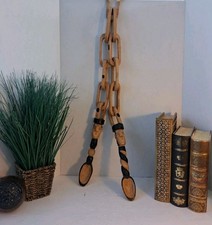 Listing image for Rare 28" Latvian Wedding Spoons Carved Wood Interlinked Chain Folk Art Figures