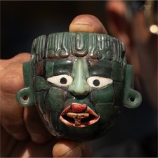Listing image for Maya Mosaic Jade Mask pendant Collectible with Spondylus & bone 2.4 x 2.6
