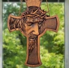 Listing image for Vintage Wooden Jesus Christ Crucifix Wall Hanging Cross Crown of Thorns Decor