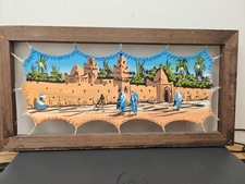 Listing image for Nice Middle Eastern Camels Colorful Artwork On Leather Stretched on Wooden frame