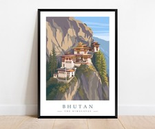 Listing image for Bhutan Cliffside Art Travel Poster Print - Himalayan Monastery Coastal Wall Art