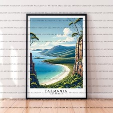 Listing image for Tasmania Unframed Travel Poster Art Coastal Australia Landscape Illustration