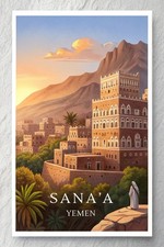 Listing image for Mesmerizing Sana’a Yemen Travel Poster - Historic Old City Art Print A1-A4 Poste