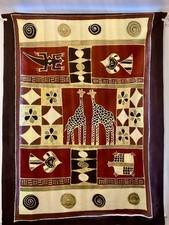 Listing image for Large African Batik Wall Hanging – Botswana c.2000 – Giraffe Design Textile Art
