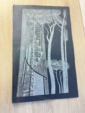 Listing image for Original Outsider Art Forest Stairs Block Print Bill Colby MCM Black White 70's