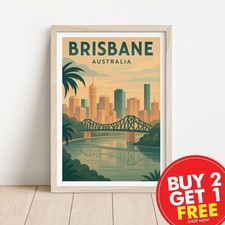 Listing image for Brisbane Australia Retro Travel Print, Retro Travel Poster, Vintage Travel Art
