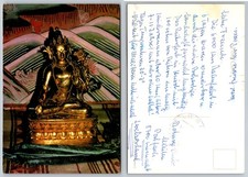 Listing image for Vintage Mongolian Postcard Golden Buddha Statue Buddhist Art Postmarked