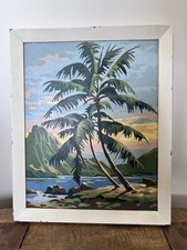 Listing image for Vintage Hawaiian Tropical Polynesian Palm Tree Island Paint by Numbers Framed