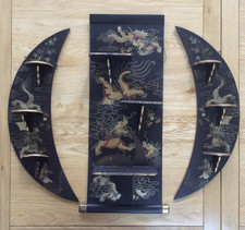 Listing image for Three Antique Chinese Black Lacquer Wall Hangings Asian Art, Oriental