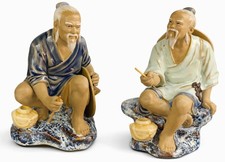 Listing image for Vintage Chinese Porcelain Elder Figurines Pair Hand Painted Asian Decor