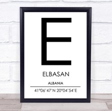 Listing image for Elbasan Albania Coordinates World City Travel Quote Wall Art Print