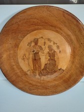 Listing image for Vintage Latvian Wooden Wall Plate by E Roze Marquetry Inlay Folk Art Costume