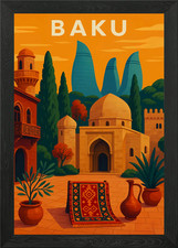 Listing image for Baku, Azerbaijan Travel Poster Framed Wall Art Poster Canvas Print Picture