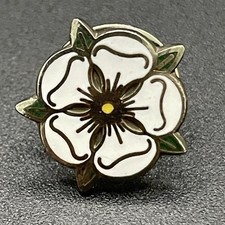 Listing image for Vintage White Rose of York Enamel Pin Badge Yorkshire Heritage Collectible