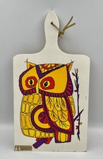 Listing image for Vintage Yugoslavia Wooden Cutting Board Painted Folk Art Owl Kitchen Decor