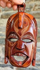 Listing image for 9” Hand Carved African Tribal Wooden Mask Wall Art Polished Ethnic Hanging Decor