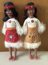 Listing image for Vintage Ethnic Style Dolls Pair Handmade Outfit Fur Trim Collectible