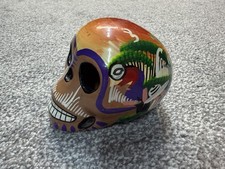 Listing image for Hand Painted Mexican Ceramic Skull Calavera Dia De Los Muertos Folk Art Ornament