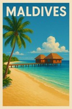 Listing image for Maldives Retro Classic Travel Poster Print A5, A4, A3, A2, A1