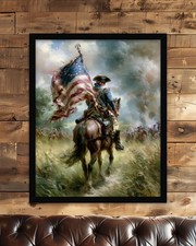 Listing image for Revolutionary War Horseback Wall Art, Colonial Military History Poster