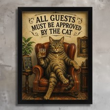 Listing image for “All Guests Must Be Approved by the Cat” Funny Tabby Cat Wall Art Print Poster