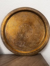 Listing image for Vintage Middle Eastern Brass Tray Wall Hanging Engraved Moroccan Islamic Decor