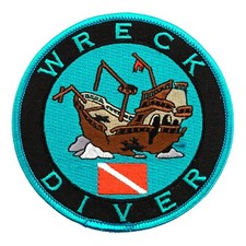 Listing image for WRECK DIVER SCUBA PATCH DIVING SHIPWRECK ROUND DIVEMASTER embroidered iron-on