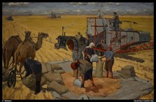 Listing image for E Bolshenov Harvesting in Central Asia O 1 Vintage Art Print Poster Wall Decor A