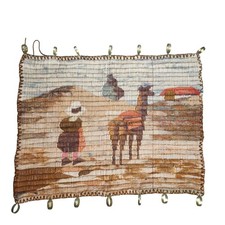 Listing image for VTG Andean Hand Woven Wool Tapestry Llama Folk Art Wall Hanging South America