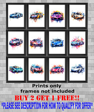 Listing image for Sports Cars Racing Watercolour Wall Art Poster Print Picture Gift A5 A4 A3