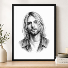 Listing image for Grunge Rock Star Pencil Portrait Prints Framed Music Wall Art Nirvana Pearl Jam