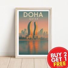 Listing image for Doha Qatar Travel Print, Travel Poster, Retro Wall Art, Vintage Pictures, Gift,