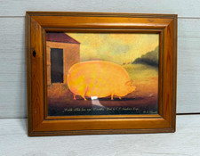 Listing image for Martin Wiscombe Framed Art Print "Middle White Sow" - Vintage Naive Folk Art Pig