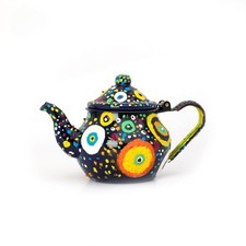Listing image for Hand Painted Evil Eye Teapot Decorative Iron Boho Folk Art Kitchen Decor JO🥇