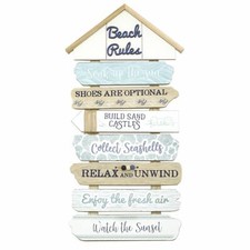 Listing image for 50cm Beach Rules Wooden Sign Nautical Decor Wall Art Mounted Plaque
